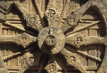 Chariot wheel on the base of the Surya Temple