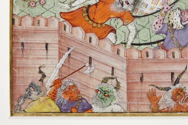(detail) Krishna Cleaves the Demon Narakasura with his Discus