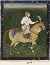 Equestrian Portrait of Jahangir, Detached Album Folio with Painting, c.1900