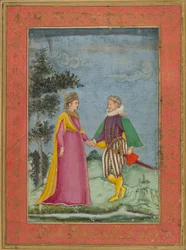 European gentleman and lady, dressed in Elizabethan Costume, illustration from 