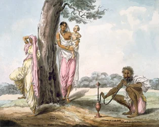 Family: Man Smoking a Hookah and Girl Doing Yoga