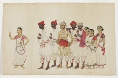 Four Female Dancers in Procession with Musicians