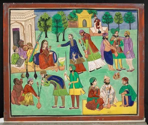 Depiction of the smoking of Charras, a type of Indian hemp imported into northern India from Eastern Turkestan, c.1870