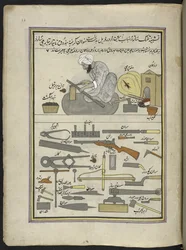 Gunsmith, 86 drawings bound into a volume depicting trades and occupations in Kashmir, Craftsmen are shown at work with their implements and equipment, by a Kashmir artist, probably at Srinagar, c.1850-60