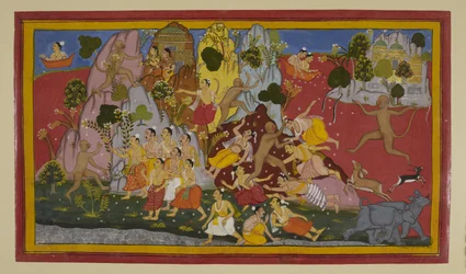 Hanuman Fights Gandharvas and Uproots a Mountain for Healing Herbs