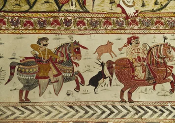 Hunting scene, Laxminarayan temple, Orchha, Madhya Pradesh, India