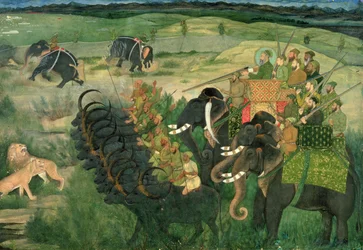Aurangzib Hunting Lions