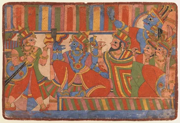 Krishna counsels the Pandava leaders, c.1830-50