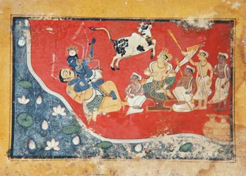 Krishna Defeats a Demon Beside a River