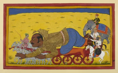 Kumbhakarna Falls from His Chariot Amid Omens