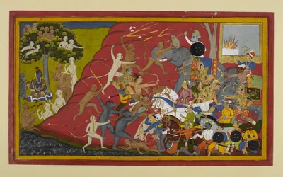 Lakshmana, Hanuman, and Vibhishana Attack Indrajit; News Reaches Rama