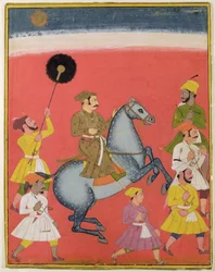 Maharana Raj Singh I of Mewar (reg. 1652-80) Riding, Udaipur (Mewar) Rajasthan, c.1670