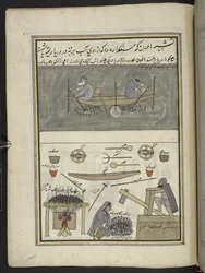 Men Collecting Water-Chestnuts; Man and Woman Roasting and Pounding Water-Chestnuts, 86 Drawings Bound into a Volume Depicting Trades and Occupations in Kashmir