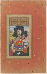 Mongol Chieftain and Attendants, folio from the Gulshan Album (Rose Garden album), c.1600