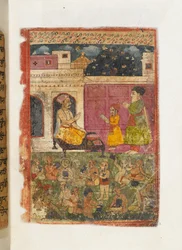 Mss Panj B.40, f.3, Father Kalu takes Baba Nanak to School, illustration from the Biography of Guru Nanak