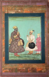 Murtaza Nizam Shah with a Black Vizier, possibly Malik Ambar, and a Younger Man, c.1680