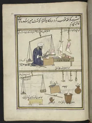 Mutton butcher, 86 drawings bound into a volume depicting trades and occupations in Kashmir, Craftsmen are shown at work with their implements and equipment, By a Kashmir artist, probably at Srinagar, c.1850-60