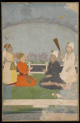 Prince visiting a holy man, detached album folio with painting