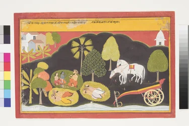 Rama and Lakshmana converse with a man at night