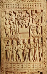 Relief depicting the adoration of Buddha represented by a tree, Late Mauryan Period, Sunga Dynasty