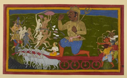 Rama and allies attack Kumbhakarna, who defends from his chariot