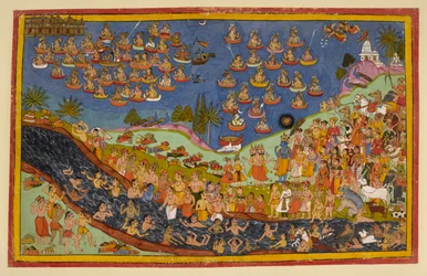 Rama Ascends to Heaven with His Followers, and the People of Ayodhya Attain Moksha