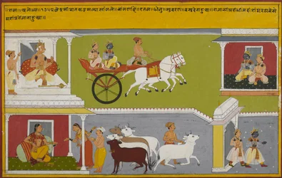 Rama is made regent, leaves the palace, and tells his mother Kaushalya, who gives cows as presents