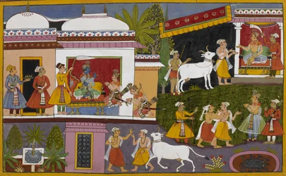 Rama tells Lakshmana the story of King Nriga and the two Brahmins upon his return