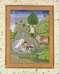 Rustam killing the White Demon, illustration from the 