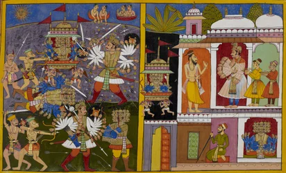 Ravana is Defeated and Captured by Arjuna, Then Released at Poulastya