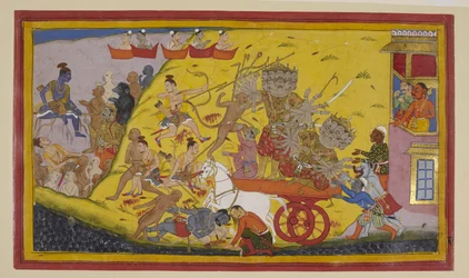 Ravana wounds Lakshmana; Hanuman strikes Ravana and saves Lakshmana