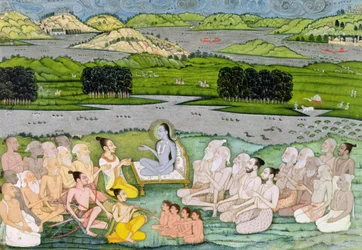 Shri Sukdevji preaching to a concourse of Sadhus