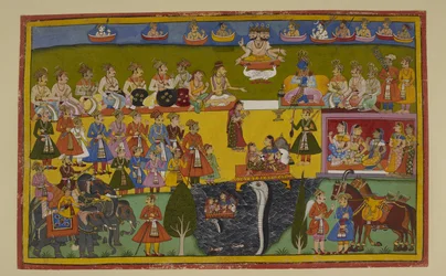 Sita is vindicated when the Earth goddess receives her, confirming her virtue in front of the assembly