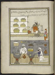 Sweetmeat-makers, 86 drawings bound into a volume depicting trades and occupations in Kashmir, Craftsmen are shown at work with their implements and equipment, By a Kashmir artist, probably at Srinagar