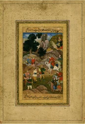 Captive youth being brought before a mounted prince - Indian Art - c. 1605 - Private Collection