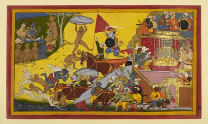 Vajradhanstra is slain by Angada amid omens; Rama’s side rejoices