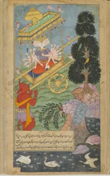 Ravana seizes the chariot Puspaka from Kuvera