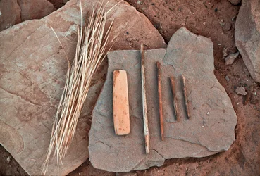 Anasazi tools on a rock in Grand Gulch, Utah