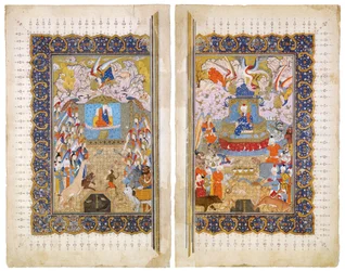 The Queen of Sheba and King Solomon Manuscript illumination from the epic Shahname by Ferdowsi