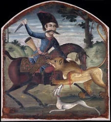 Hunter on Horseback Attacked by a Lion
