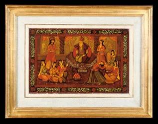One of a pair of painted panels, Qajar Iran