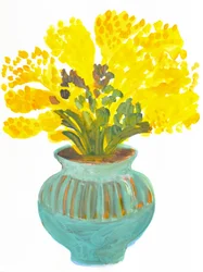 Yellow Blooms Teal Vase