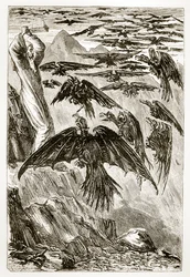 St. Patrick and the Demon Birds, from The Trias Thaumaturga, or Three Wonder-Working Saints of Ireland, by Mary Cusack (1829-99) Published c.1890s