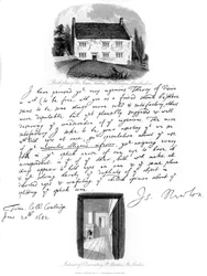 A Letter from Isaac Newton, and a View of His Birthplace at Woolsthorpe, Lincolnshire, 1682, 1840