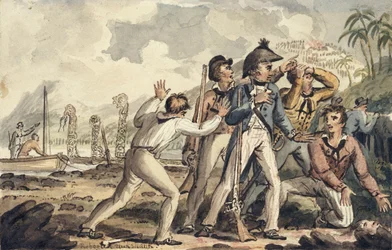 Captain Burney Discovering His Murdered Shipmates, illustration from 
