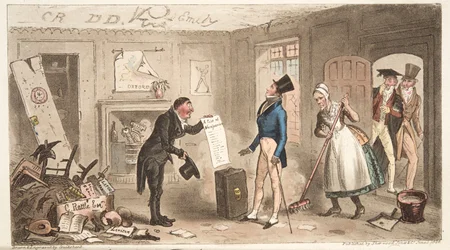 College Comforts, A Freshman taking possession of his Rooms, from The English Spy, published 1824