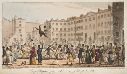 Surrey Collegians Giving a Lift to a Limb of the Law, from The English Spy