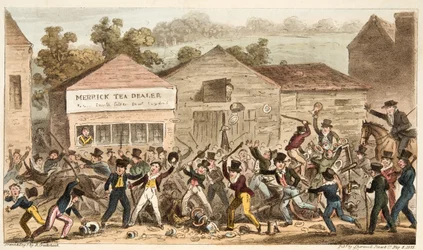 The Tea Pot Row at Harrow, or the Battle of Hog Lane, from The English Spy