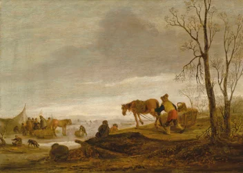 A Winter Landscape with Figures on a Frozen River