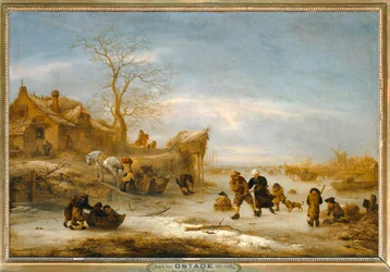 Frozen Canal with Skating Couple